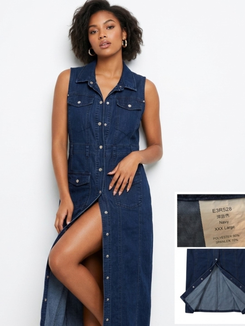New! Long Denim Maxi Button-Down Sleeveless Dress/Vest